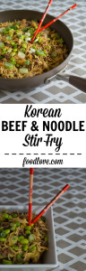 This healthy, quick and easy beef and noodle stir fry is flavored with a Korean-style cooking sauce.