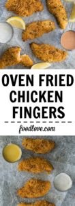 A secret mix of ingredients creates a crunchy crumb coating for these oven fried chicken fingers. Perfect for kids, but adults love them too!