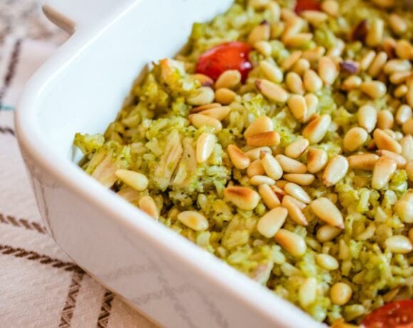 Pesto Rice with Chicken, Tomatoes and Pine Nuts