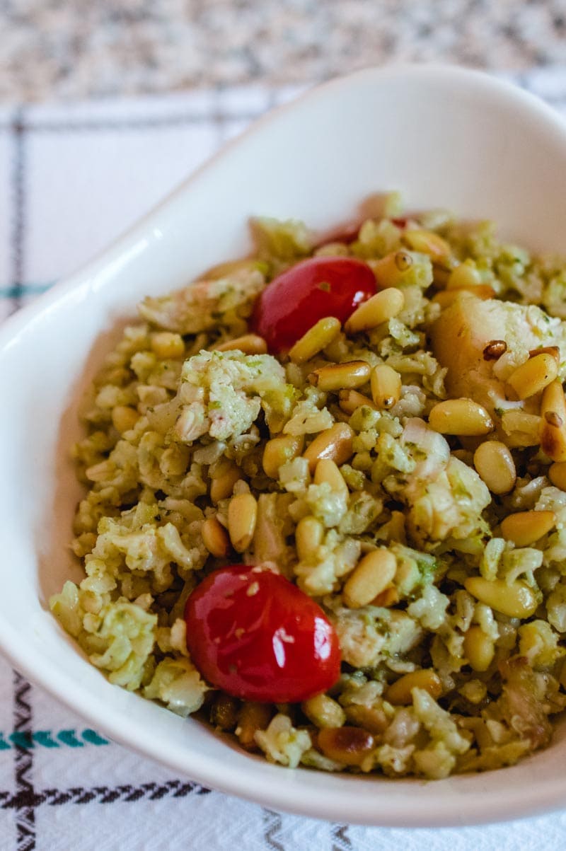Pesto Rice with Chicken, Tomatoes and Pine Nuts