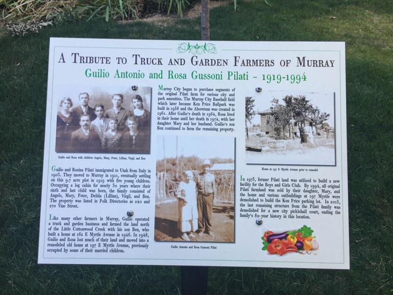 Historic plaque honoring the Pilati family of Murray, Utah