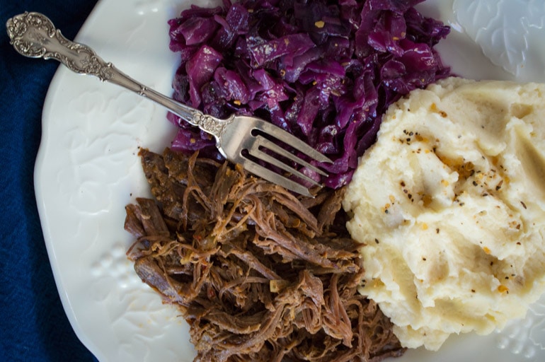 Juicy, perfect pot roast is a no brainer with seasoned tri-tip from Costco.
