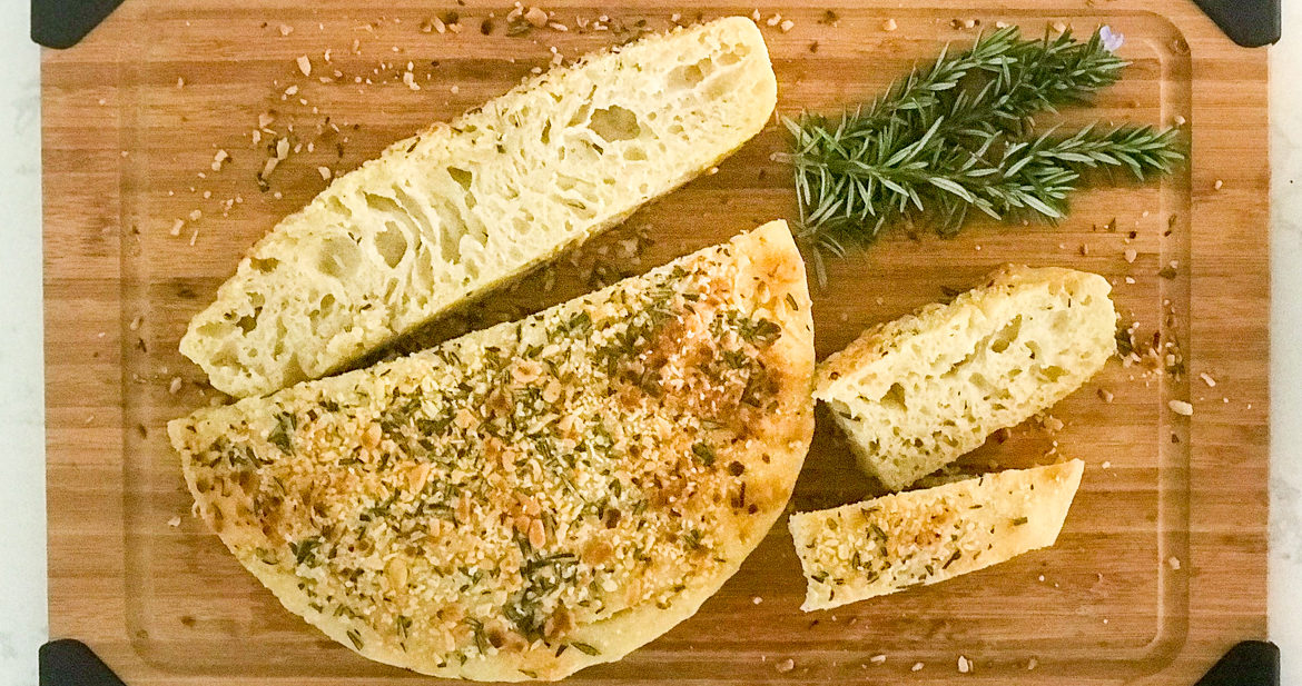 No-Knead Skillet Focaccia with Rosemary and Pine Nuts