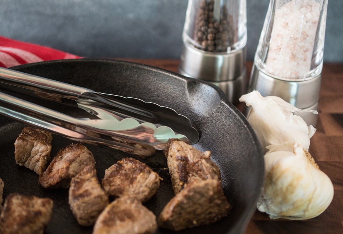 Cast Iron Skillet Steak Bites with Sriracha Mayo