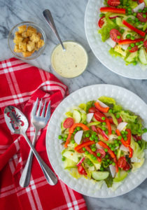 Red and Green Salad with Creamy Pesto Dressing