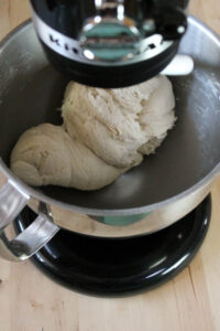 bread dough in a mixer