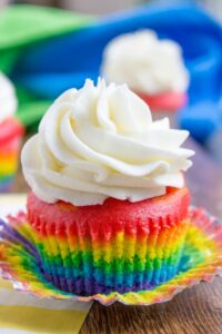 Rainbow cupcakes with vanilla frosting