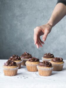 Vegan Vanilla Cupcakes with Chocolate Lavender Frosting